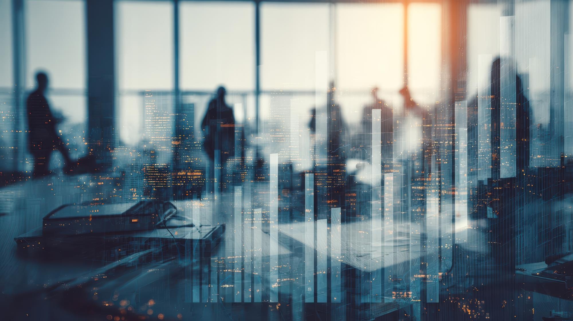 Doppia esposizione tra uno skyline economico e dati di analisi finanziaria